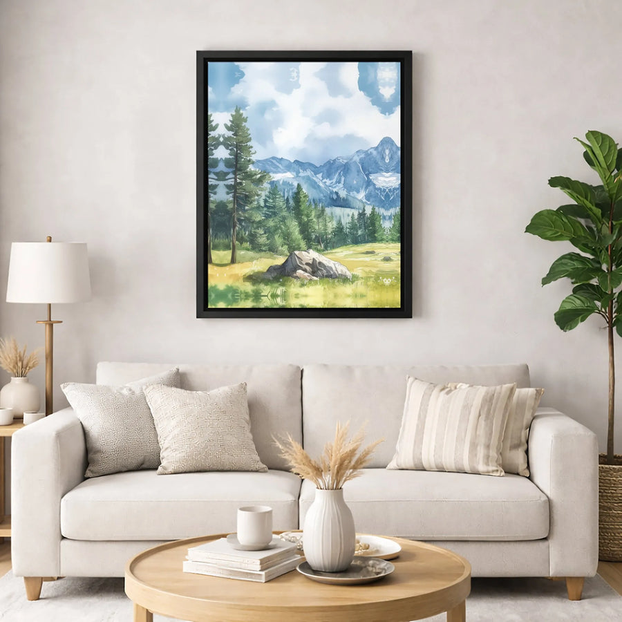 Mountain Landscape Canvas Wall Art | Watercolor Pine Forest Print | Premium 1.25 Inch Gallery Wrap | Nature-Inspired Home Decor Gift
