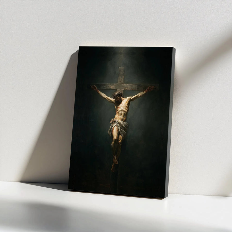 Jesus on the Cross Canvas Wall Art | Dramatic Religious Painting | Premium Gallery Quality Print | Christian Home Decor Gift for Believers