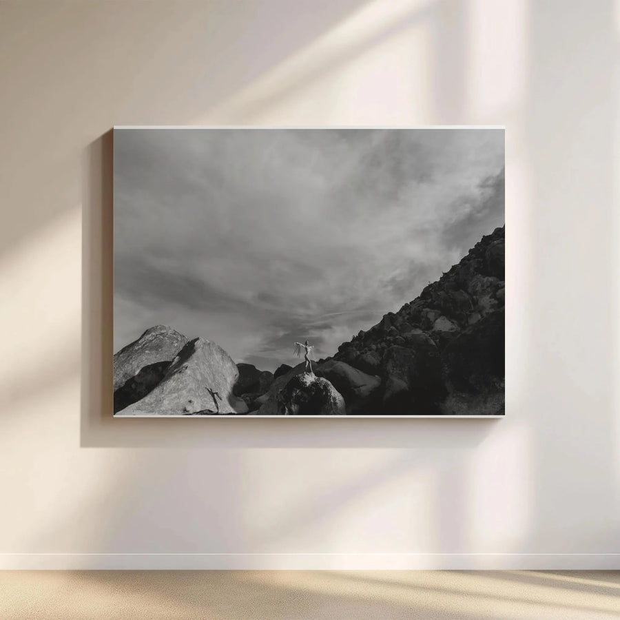 Black and White Fine Art Canvas | Surreal Winged Figure Photography | Premium Gallery Wrap Print | Modern Minimalist Home Decor