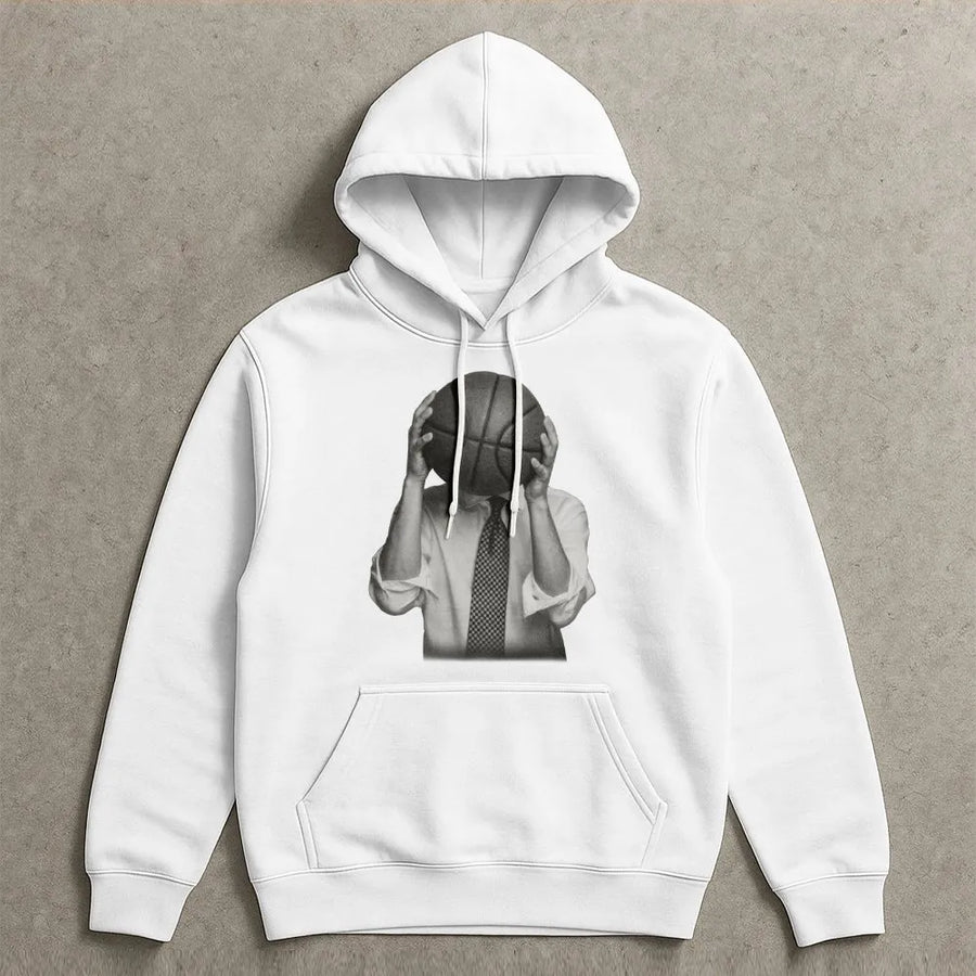 Basketball Head Hoodie | Surreal Man in Suit Graphic | Premium Soft Crewneck | Gift for Basketball Player & Fan