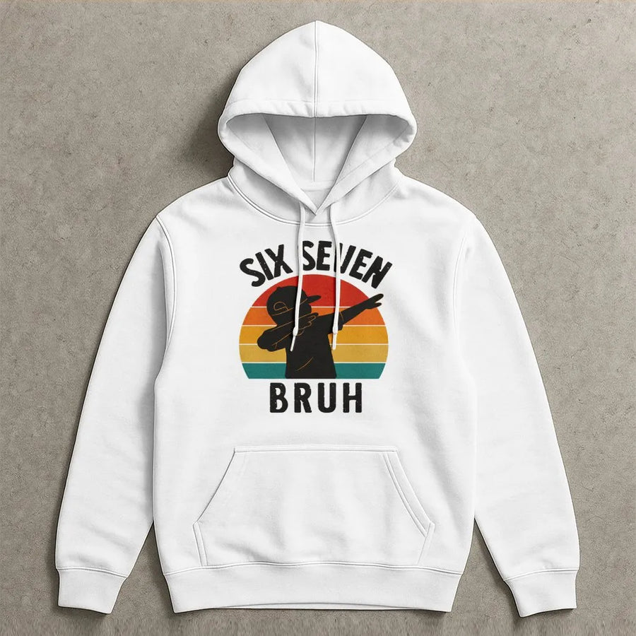 Six Seven Bruh Hoodie | Retro Dabbing Kid Graphic | Premium Cotton Blend Streetwear | Funny Birthday Gift for Teens and Gen Z