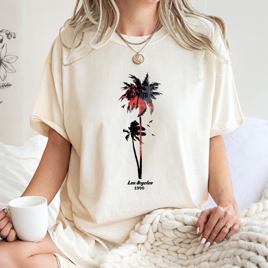 Los Angeles Palm Tree T-Shirt | Retro 1990 Graphic California Design | Premium Soft Cotton | Unisex Streetwear Gift for Beach Lovers