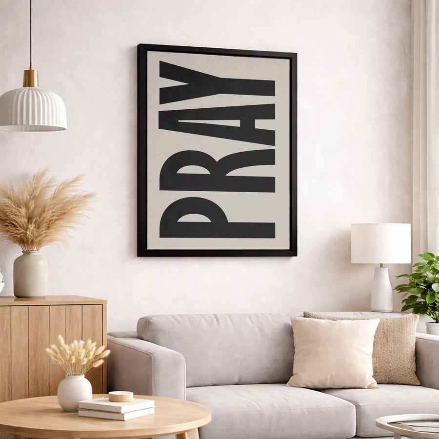 Pray Vertical Typography Canvas Wall Art | Minimalist Black and White Home Decor | Premium Gallery Wrap Print | Faithful Christian Spiritual Gift