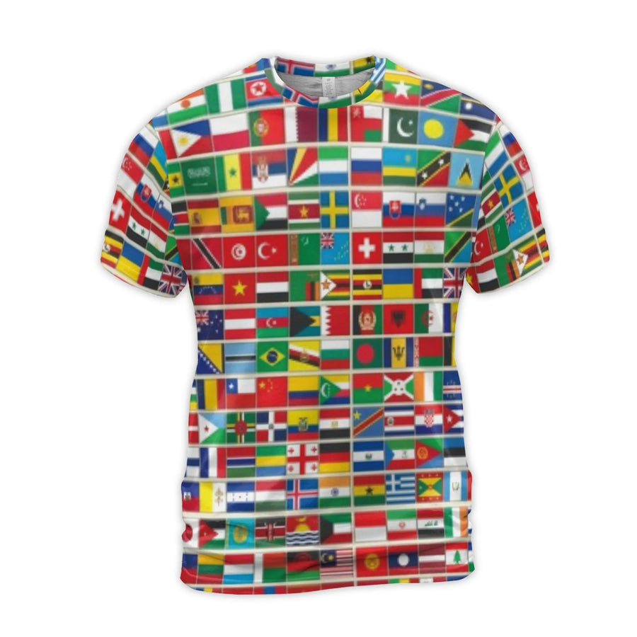 World Flags All-Over Print 3D T-Shirt | International Global Nations Pattern | Soft Stretchy Polyester Blend | Premium Travel Gift For Him & Her