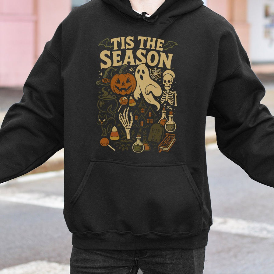 Tis The Season Halloween Hoodie | Retro Ghost Pumpkin Graphic | Premium Cotton Blend Pullover | Spooky Fall Aesthetic Gift For Her