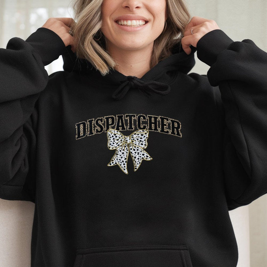 Dispatcher Hoodie | Leopard Print Bow Aesthetic | Premium Cotton-Blend Comfort | Cute 911 Dispatcher Gift For Her