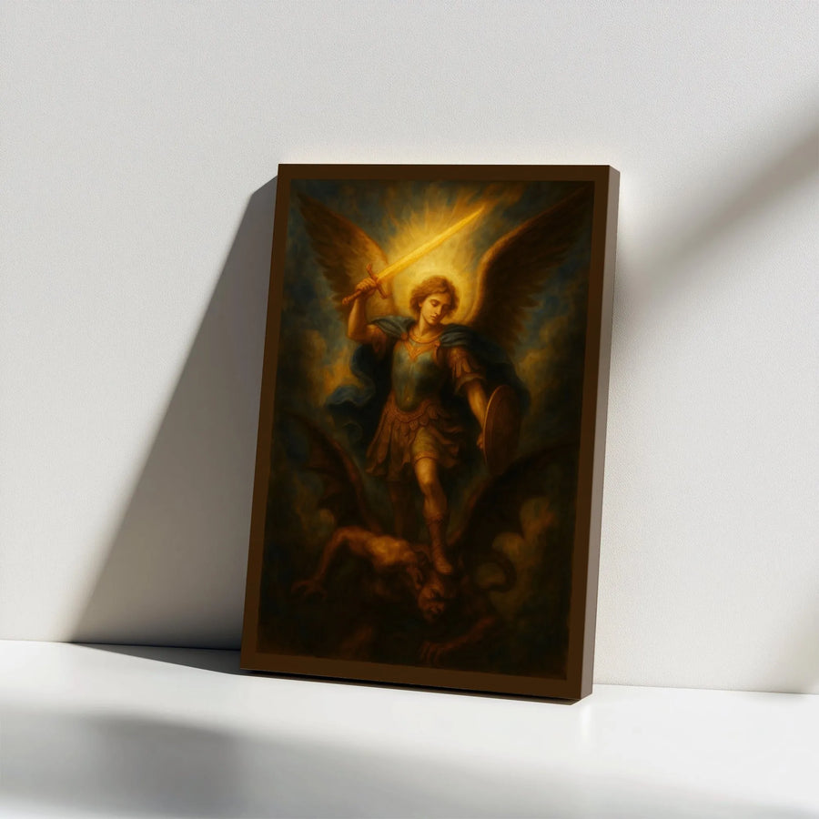 Saint Michael The Archangel Canvas | Religious Spiritual Wall Art | 1.25 Inch Gallery Wrap | Christian Home Decor Gift