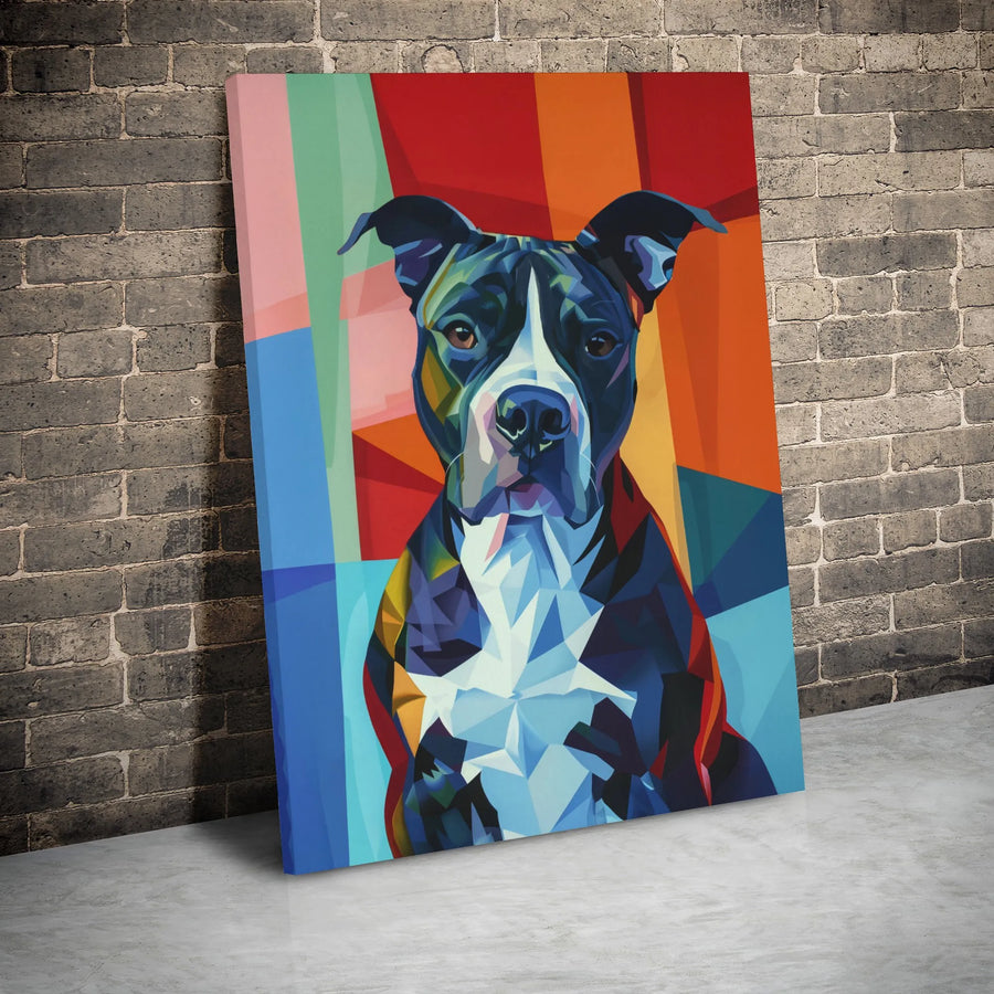 Pit Bull Canvas Wall Art | Colorful Geometric Polygonal Dog Portrait | Premium 1.25-Inch Gallery Wrap | Modern Home Decor Gift for Dog Lovers