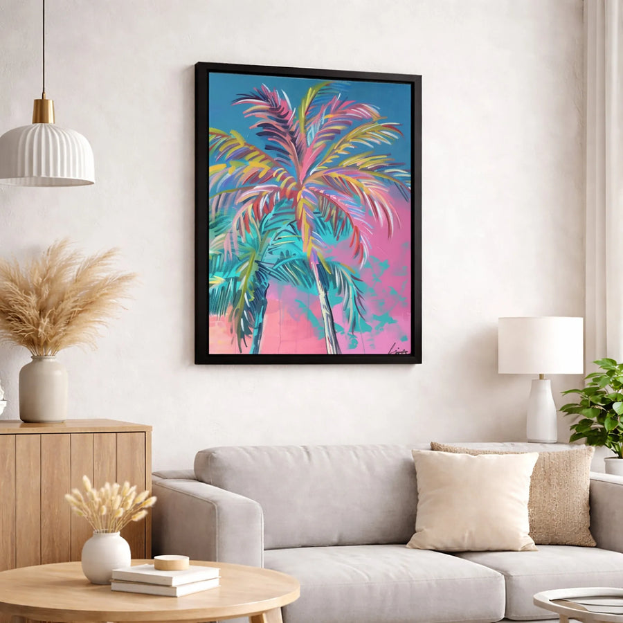 Colorful Abstract Palm Tree Canvas Wall Art | Vibrant Tropical Coastal Decor | Premium Gallery Wrap Print | Modern Living Room Bedroom Gift