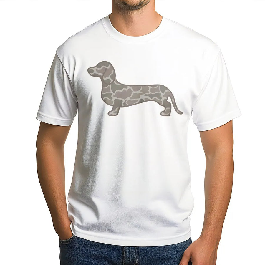 Dachshund Camo T-Shirt | Wiener Dog Duck Camouflage Graphic | Premium Cotton Unisex Tee | Gift for Dachshund Mom and Dog Lover
