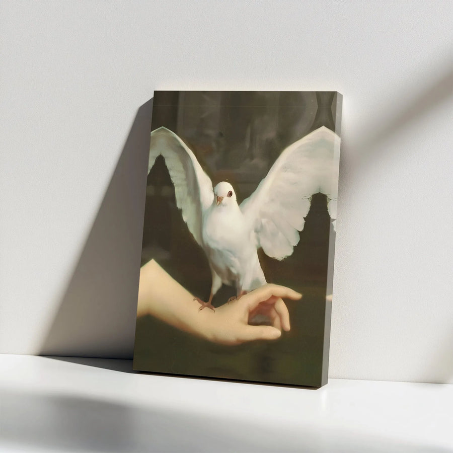White Dove Canvas Wall Art | Classical Bird Painting With Hand Detail | Premium Gallery Wrap Print | Peaceful Home Decor Gift