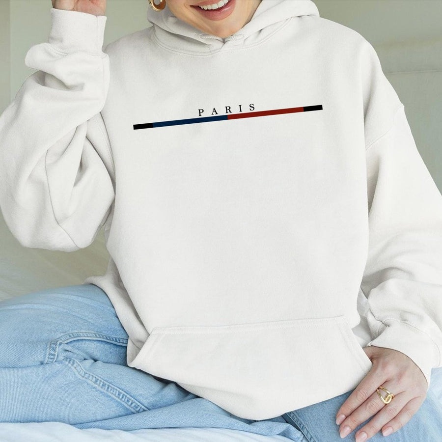 Paris Minimalist Graphic Hoodie | French Style Letter Print | Premium Cotton-Polyester Blend | Trendy Unisex Streetwear Gift