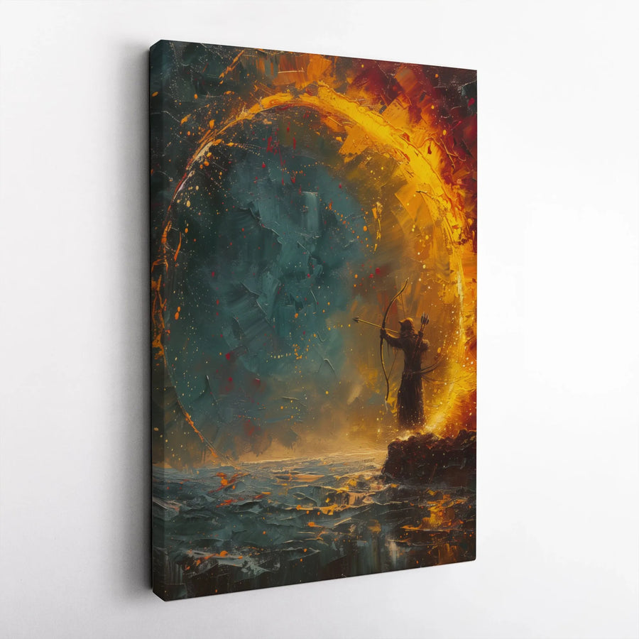 Archer Fantasy Wall Art | Fiery Portal Oil Painting Style | 1.25" Gallery Wrap Canvas | Premium Home Decor Gift for Gamers