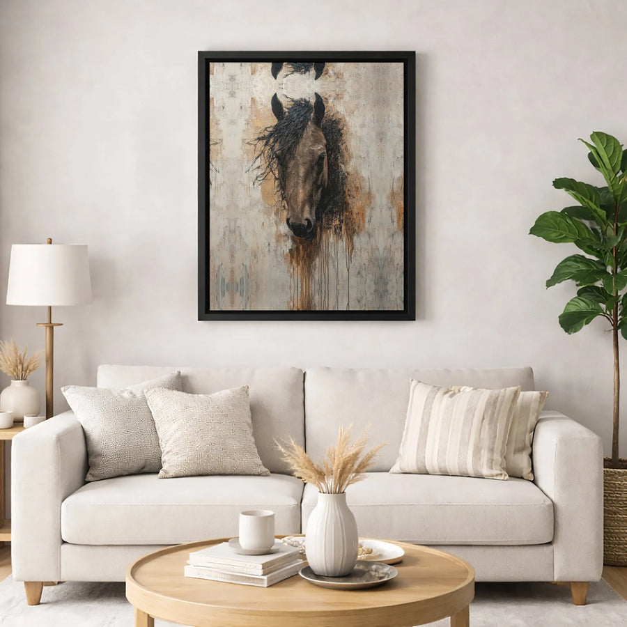 Abstract Horse Wall Art | Textured Brown Equine Portrait Canvas | Premium Gallery Wrapped Decor | Modern Farmhouse Office Gift