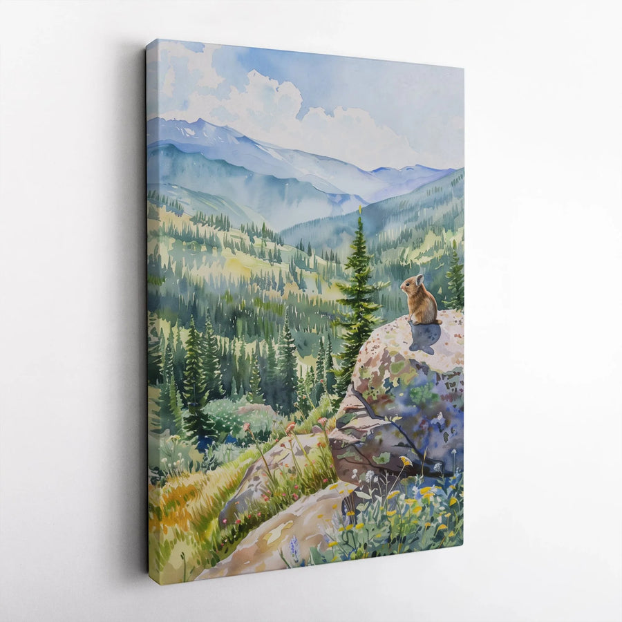 Mountain Pika Wall Art | Watercolor Alpine Landscape Print | 1.25 Inch Premium Gallery Canvas | Nature Lover Home Decor Gift