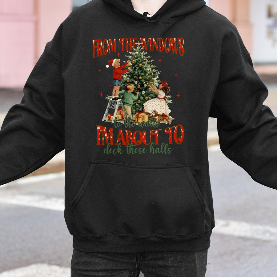 Funny Christmas Hoodie | Deck The Halls Retro Graphic | Premium Cotton Blend | Unisex Holiday Humor Gift For Adults