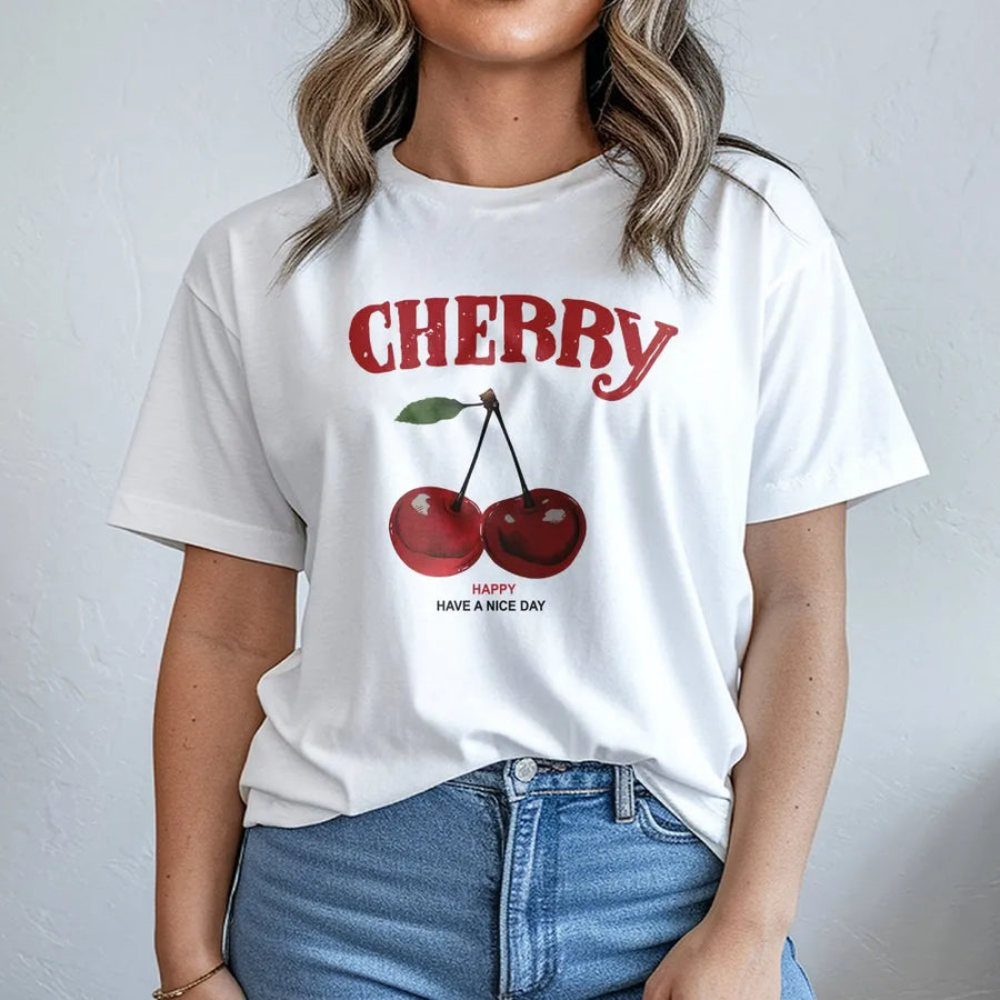 Cherry Graphic T-Shirt | Retro Fruit Aesthetic Design | 100% Cotton Premium Tee | Cute Y2K Inspired Gift for Her