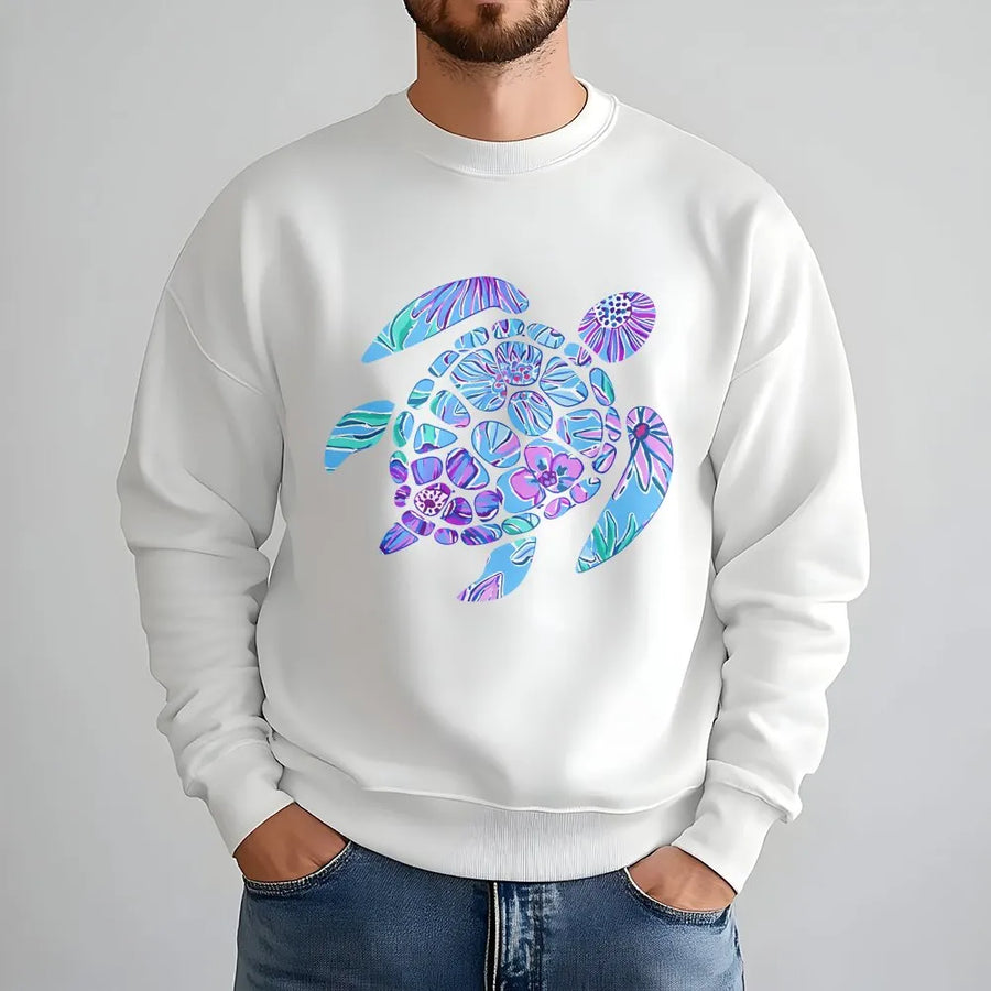 Floral Sea Turtle Sweatshirt | Trendy Watercolor Tortoise Graphic | Cozy Cotton Blend Pullover | Ocean Conservation Gift for Her