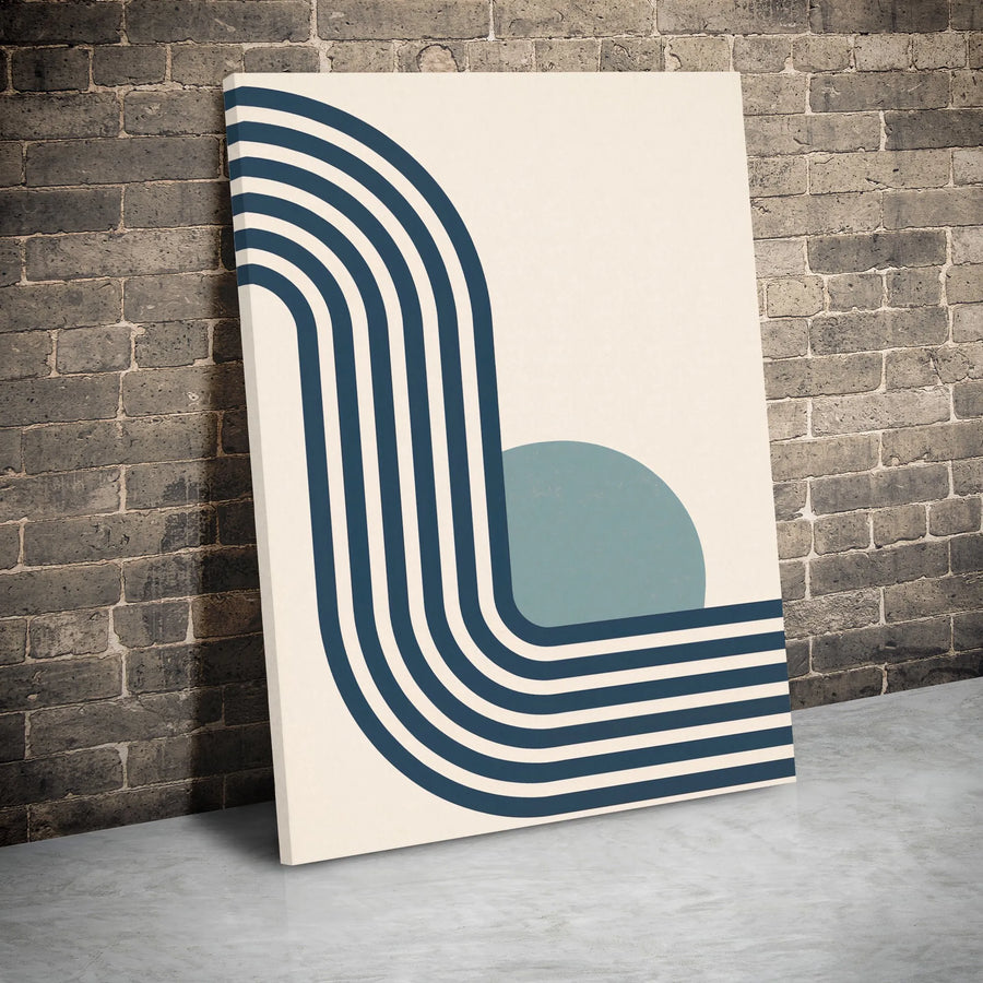 Minimalist Abstract Canvas Art | Mid-Century Modern Navy Blue Stripes | Gallery Wrapped Premium Print | Contemporary Home Office Decor