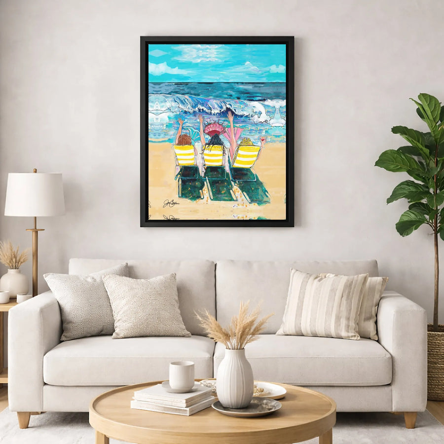 Three Mermaids Beach Wall Art | Tropical Ocean Vacation Decor | 1.25-Inch Gallery Wrapped Canvas | Coastal Gift For Her