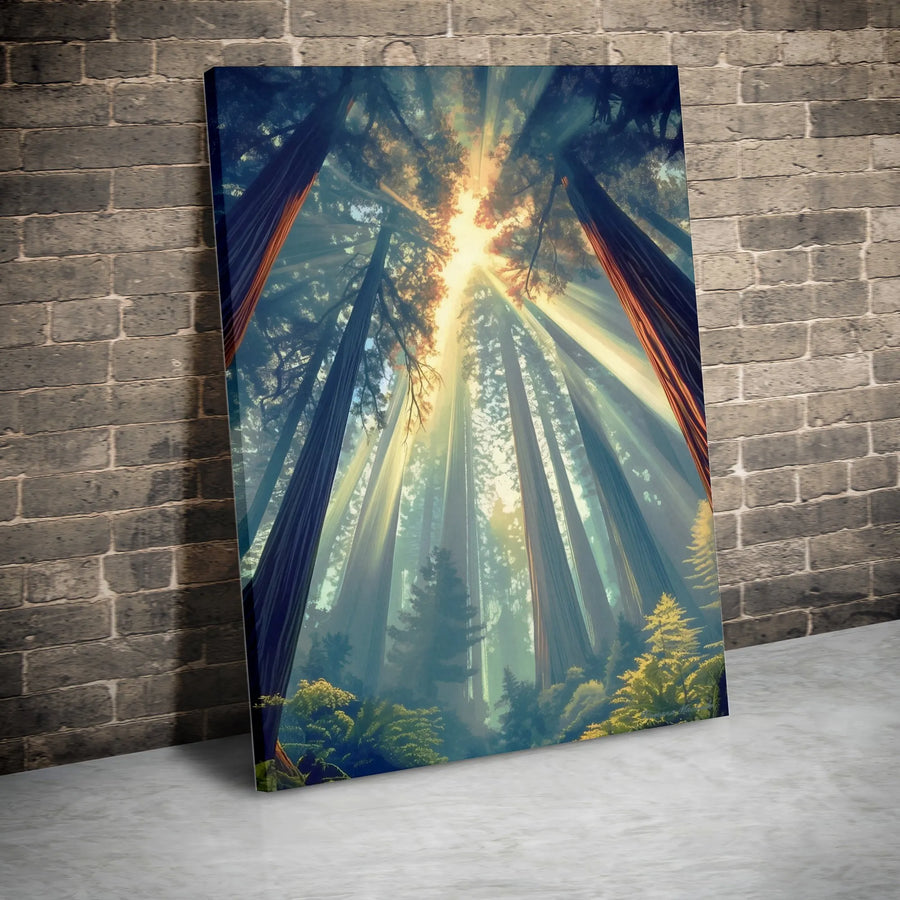 Redwood Forest Canvas Print | Sun Rays Through Tall Trees | Gallery-Wrapped Premium Wall Art | Nature Decor for Home or Office Gift
