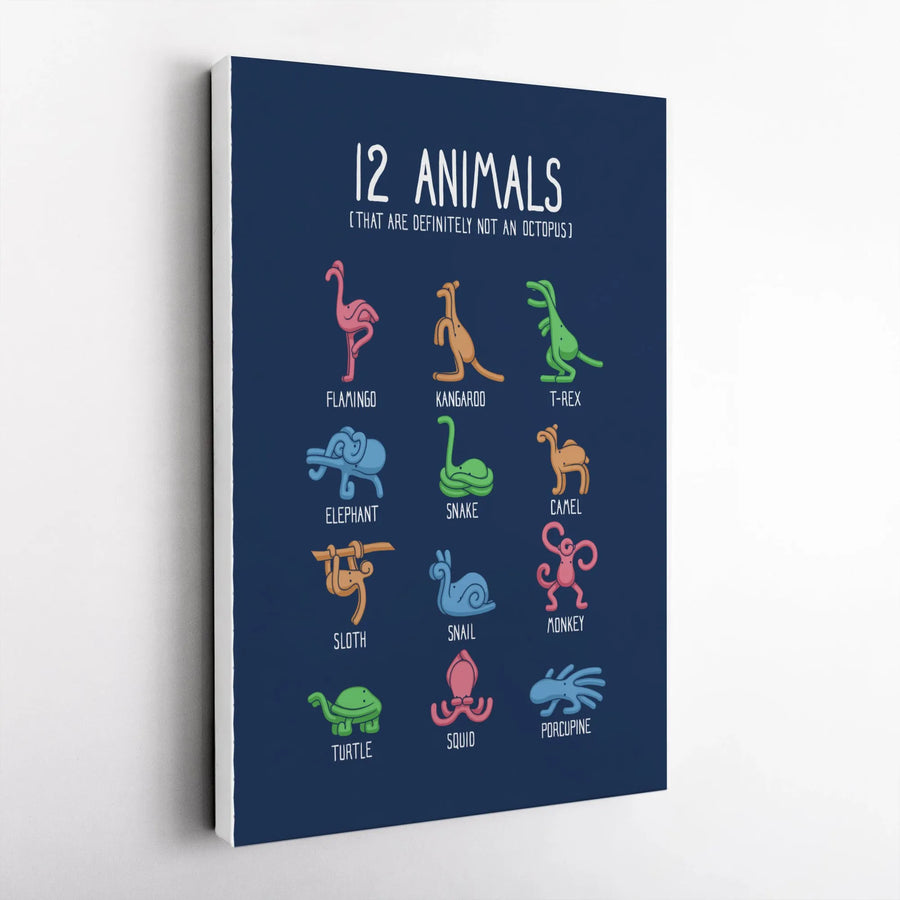 Funny Octopus Joke Canvas Art | 12 Animals That Are Not an Octopus | Premium Thick Canvas Print | Unique Gag Gift for Marine Biologist or Nerd