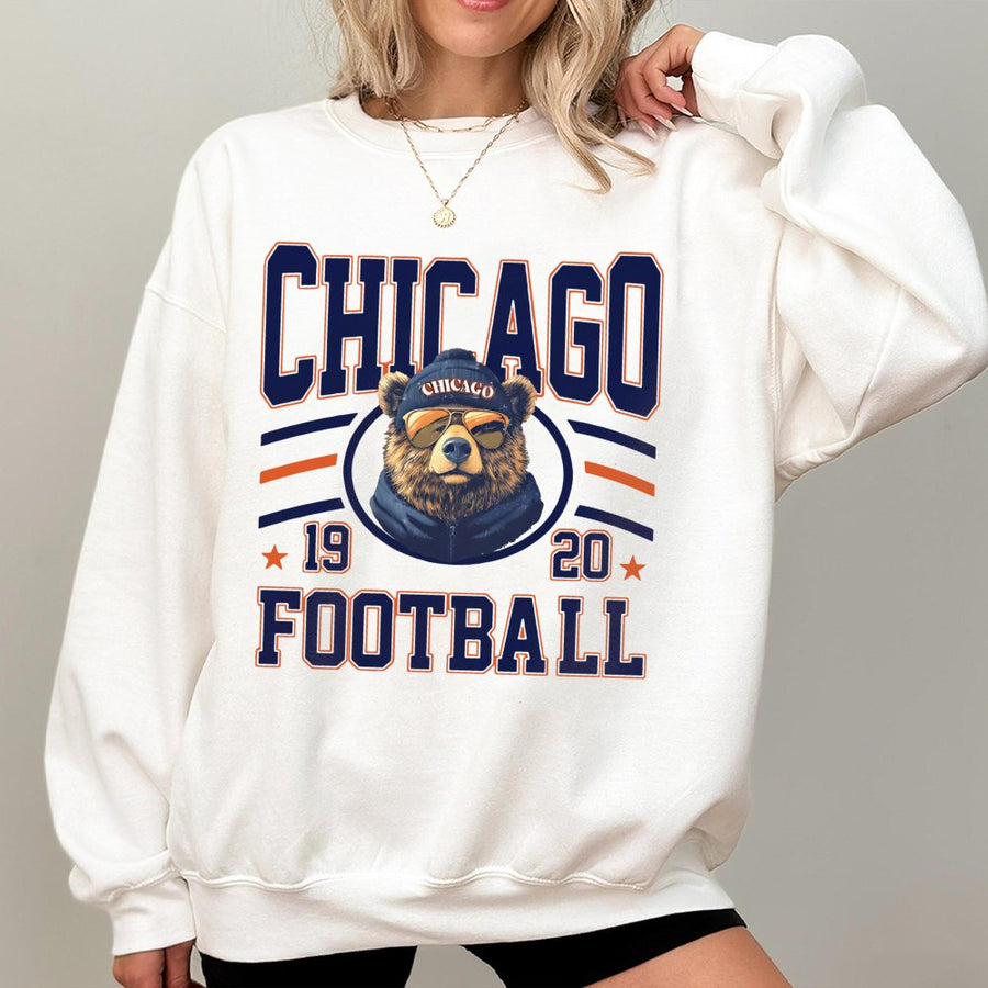 Vintage Chicago Football Sweatshirt Retro Bear Mascot Graphic Unisex Tailgate Football Outfit