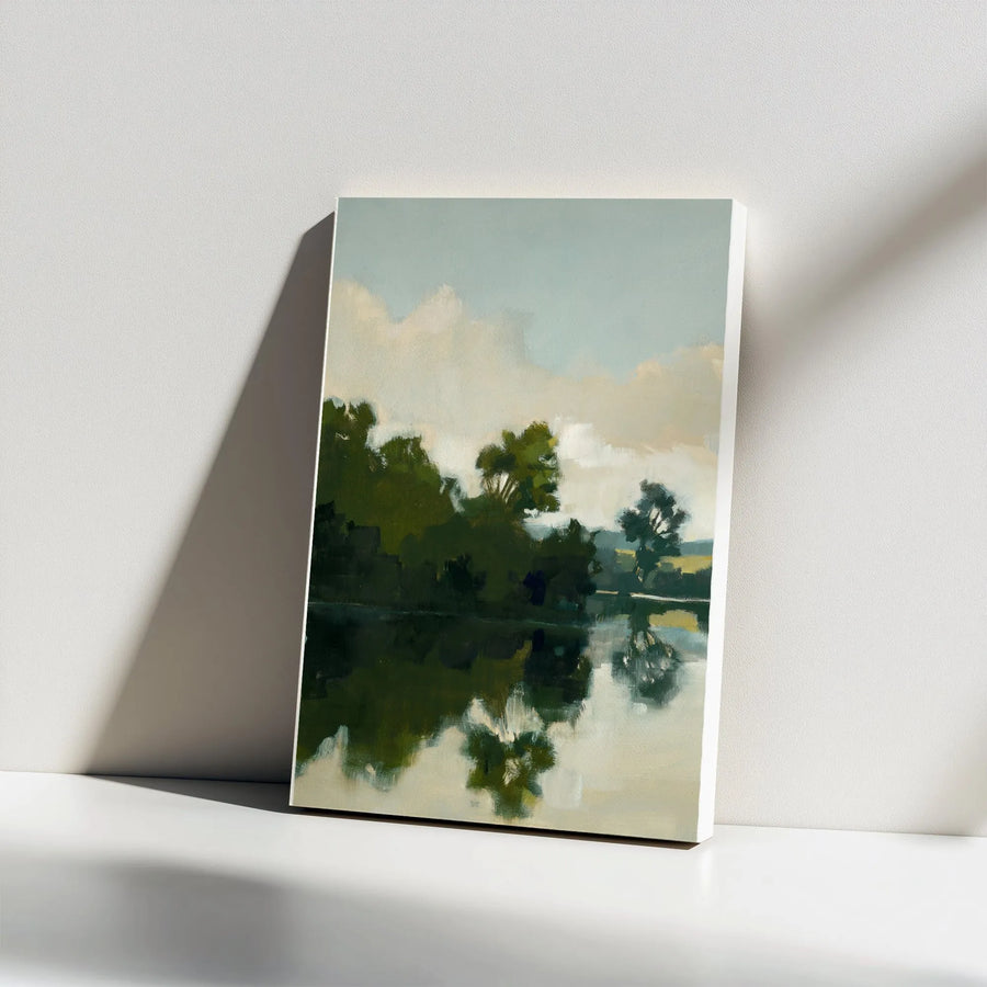 Abstract Landscape Vertical Canvas | Impressionist Tree and Water Reflection Art | Premium 1.25" Thick Gallery-Style Canvas | Modern Wall Decor Gift
