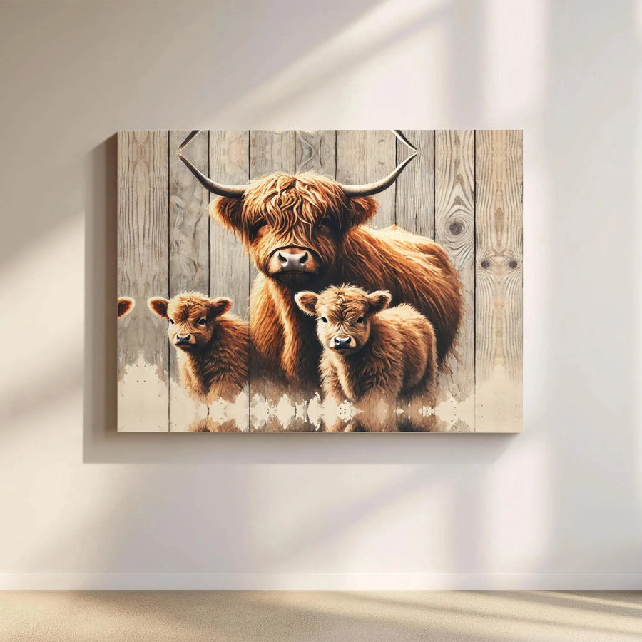 Highland Cow Canvas Wall Art | Rustic Farmhouse Animal Portrait | Premium Fade-Resistant Gallery Wrap | Farmhouse Home Decor Gift for Animal Lovers