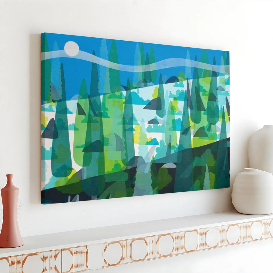 Abstract Forest Landscape Horizontal Canvas | Modern Woodland Pine Trees Scene | Premium 1.25" Gallery Wrap Frameless Wall Art | Minimalist Home Decor Gift