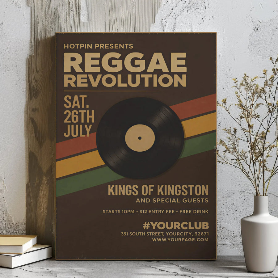 Reggae Music Wall Art Canvas | Retro Vinyl Record Music Poster | Premium Gallery Wrap Decor | Gift For Music Lover And Vinyl Collector