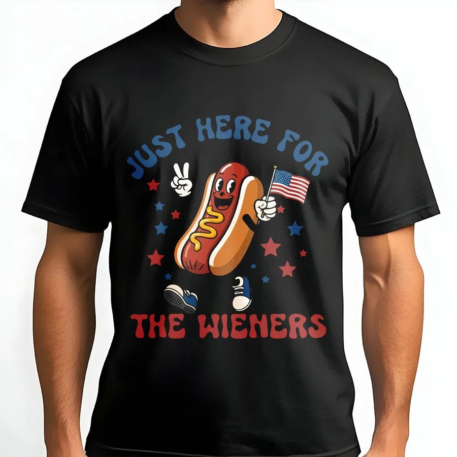 Funny 4th of July T-Shirt | Just Here For The Wieners Slogan | Premium Soft Cotton Blend | Patriotic BBQ Party Gift for Men & Women