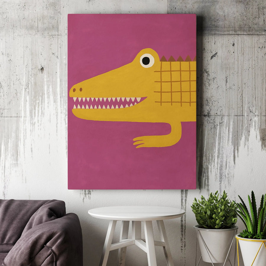 Yellow Alligator Wall Art | Modern Cartoon Animal Print | Premium Gallery Canvas | Nursery Decor or Kids Room Gift
