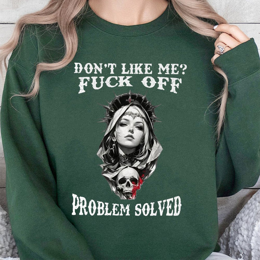 Gothic Valkyrie Skull Sweatshirt | Don't Like Me Fuck Off Aesthetic | Soft Cotton Blend Graphic Crewneck | Edgy Sarcastic Gift for Women & Men