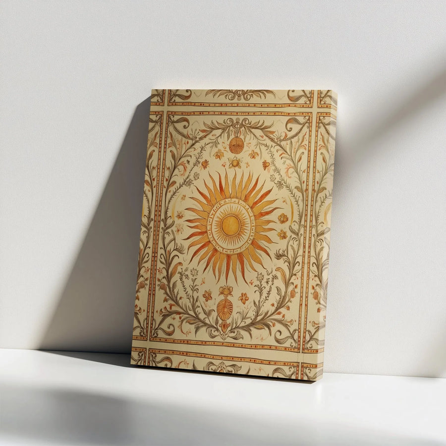 Vintage Sun Wall Art Canvas Print | Celestial Sun with Antique Botanical Border | Premium High-Resolution Print | Collector's Gift for Home Decor