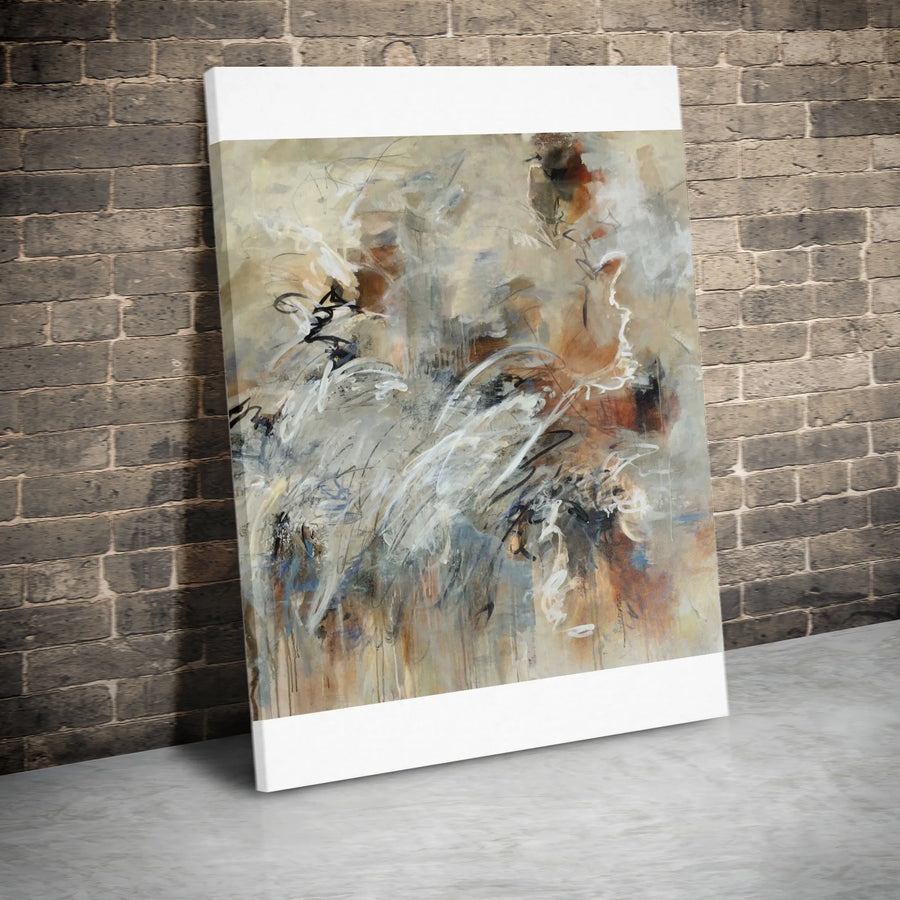 Modern Abstract Vertical Canvas | Neutral Earth Tone Expressionist Painting Print | Premium 1.25" Thick Gallery Wrapped Wall Art | Contemporary Home Decor Gift