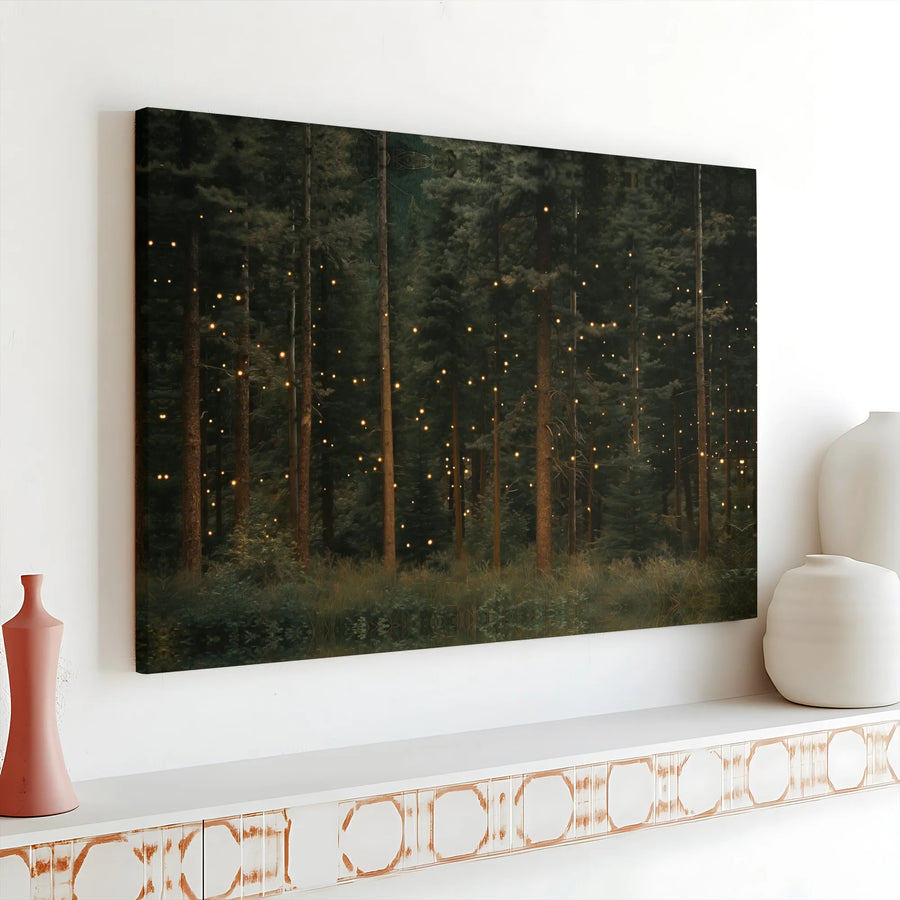Enchanted Forest Canvas Print | Glowing Fireflies Wall Art | Premium 1.25-Inch Gallery Wrap | Whimsical Nature Decor For Home Or Office