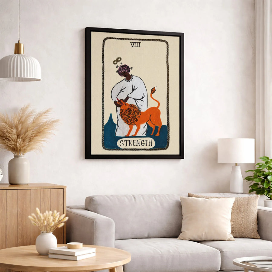 Strength Tarot Card Canvas Wall Art | Black Woman & Lion Illustration | Premium Fade-Resistant Gallery Print | Spiritual Home Decor Gift