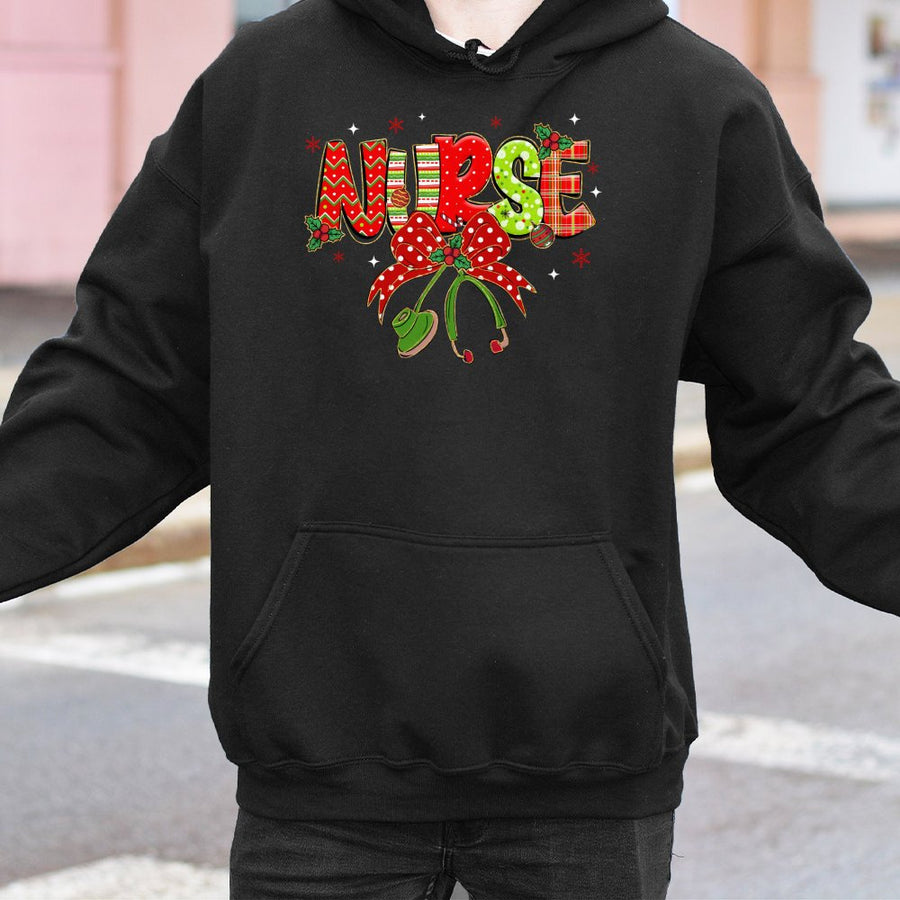 Christmas Nurse Hoodie | Festive Stethoscope Holiday Graphic Design | Soft Cotton-Poly Blend | Premium Gift for Nurses & Healthcare Workers