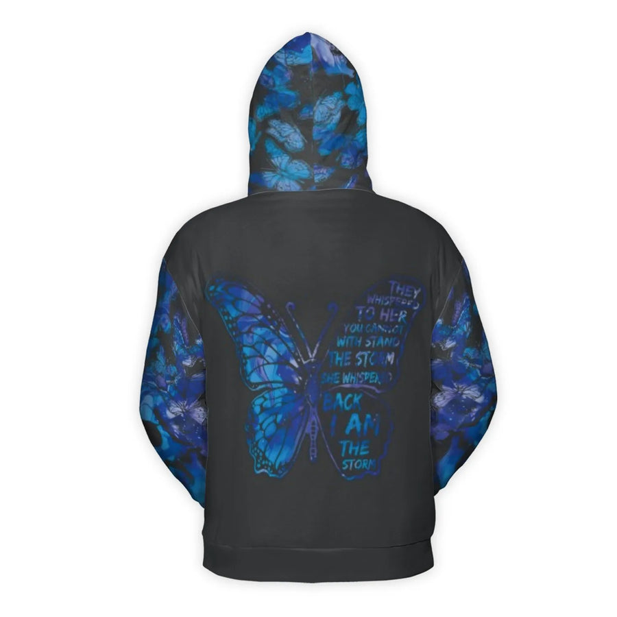 April Girl I Am The Storm Hoodie | Blue Butterfly Skull 3D Print | Premium Polyester Fleece | Birthday Gift For Her