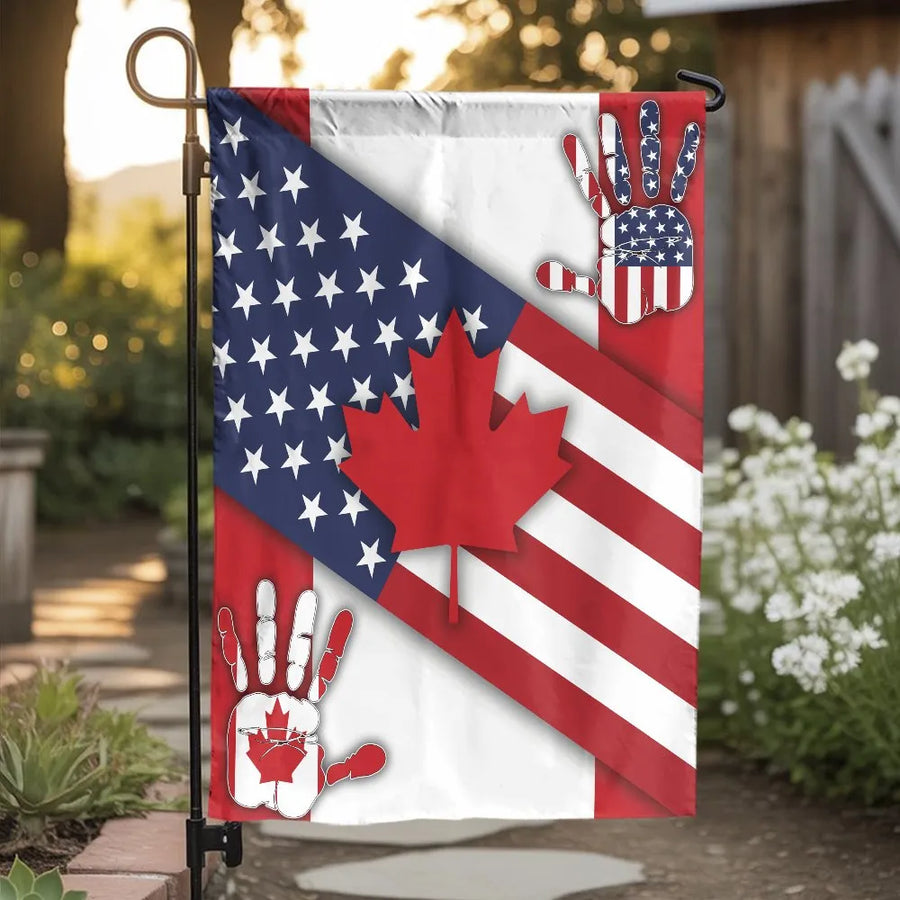 American Canadian Friendship Garden Flag | Double Sided Patriotic Handprint Design | Weather Resistant Polyester | Patriotic Yard Decor Gift for Neighbors