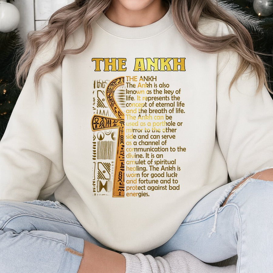 Ankh Symbol Definition Sweatshirt | Ancient Egyptian Key Of Life Design | Premium Cotton Blend Crewneck | Spiritual Awakening Gift For Him And Her