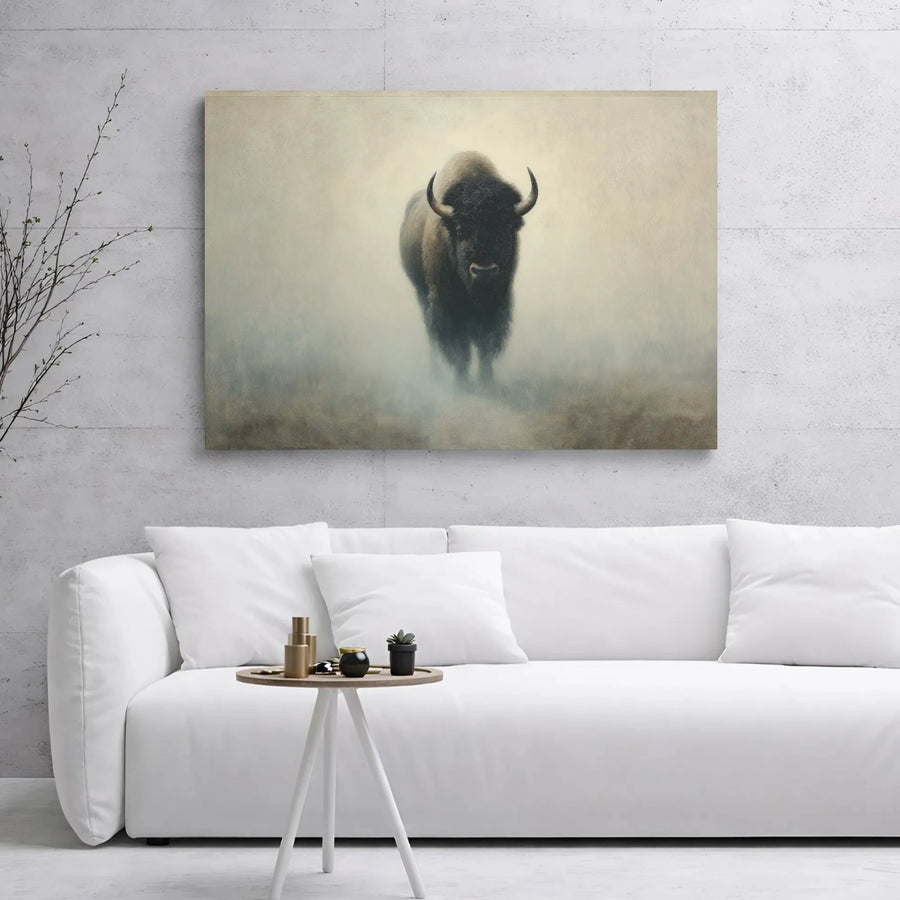 American Bison Wall Art | Misty Forest Landscape Canvas Print | Premium Gallery Wrapped Decor | Wildlife Nature Lover Gift