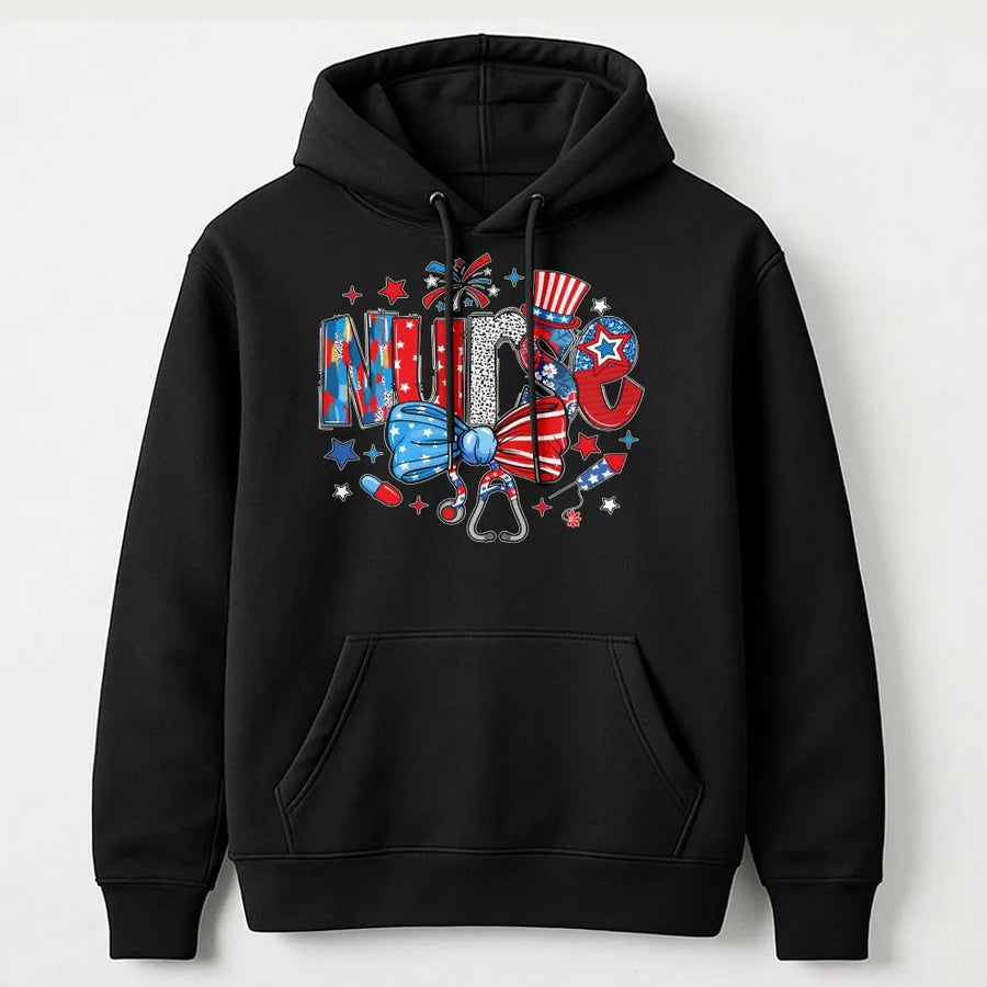 Patriotic Nurse Hoodie | Coquette American Flag Design with Stethoscope Bow | Soft Cotton Blend | 4th of July Gift for ER, ICU, LPN Nurses