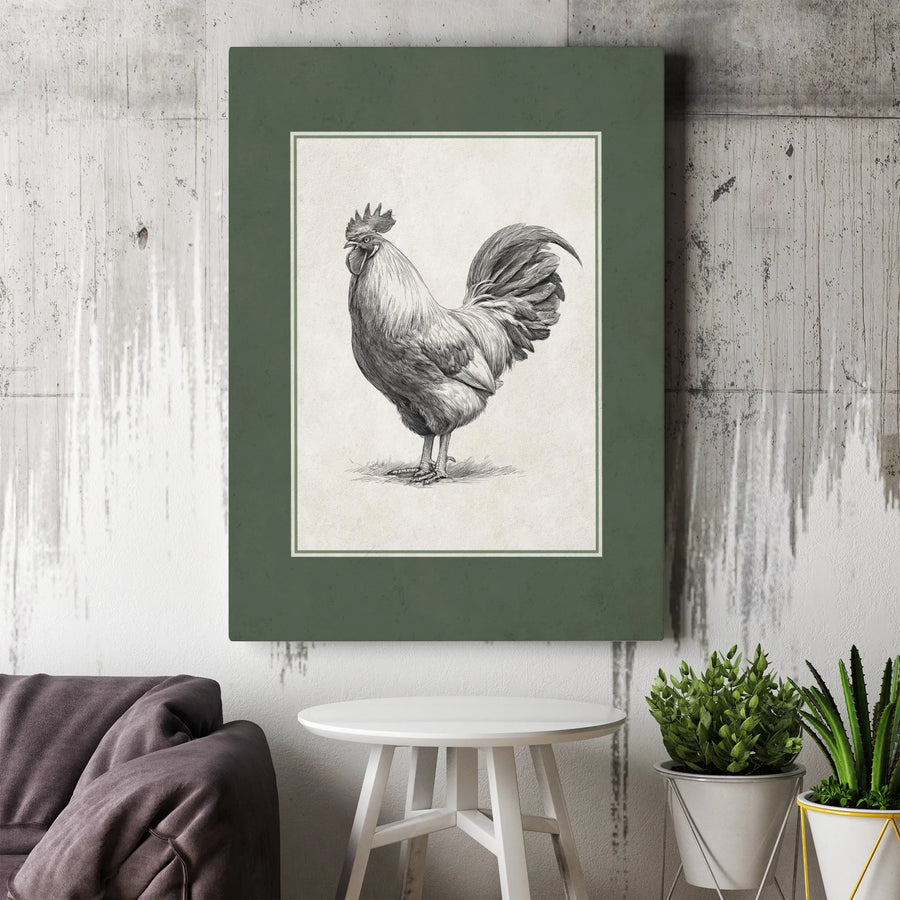 Rooster Canvas Wall Art | Vintage Farmhouse Animal Sketch | Premium Gallery Quality Print | Unique Country Kitchen & Home Decor Gift
