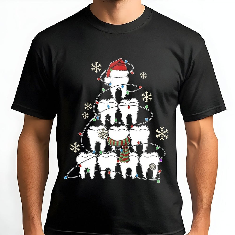 Dentist Christmas T-Shirt | Tooth Santa Hat Holiday Graphic | 100% Cotton Premium Tee | Funny Dental Hygienist Gift for Dental Squad