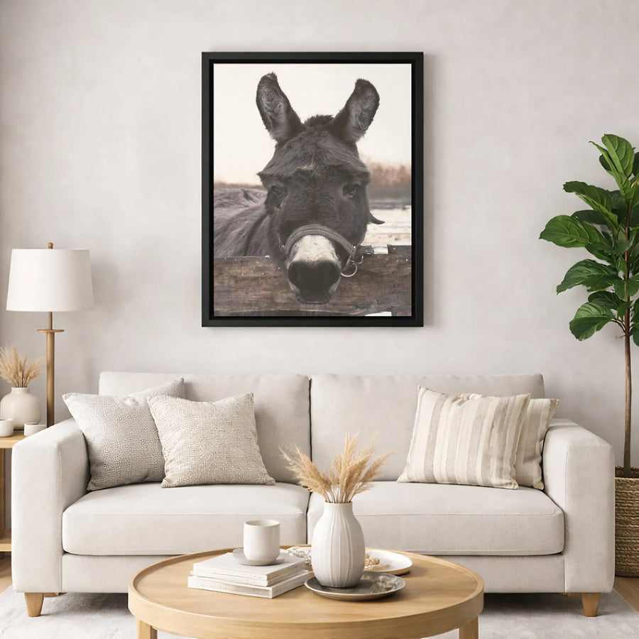 Donkey Portrait Wall Art | Rustic Farmhouse Animal Canvas Print | 1.25-Inch Premium Gallery Wrap | Farm Animal Decor Gift for Country Home Lovers