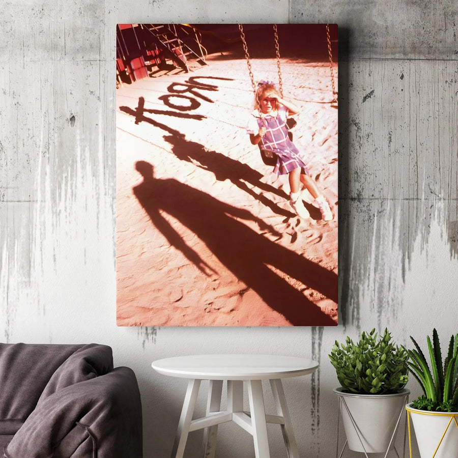Surreal Playground Vertical Canvas | Mysterious Shadow & Girl on Swing Art | Premium High-Resolution Canvas | Collector's Surreal Wall Decor