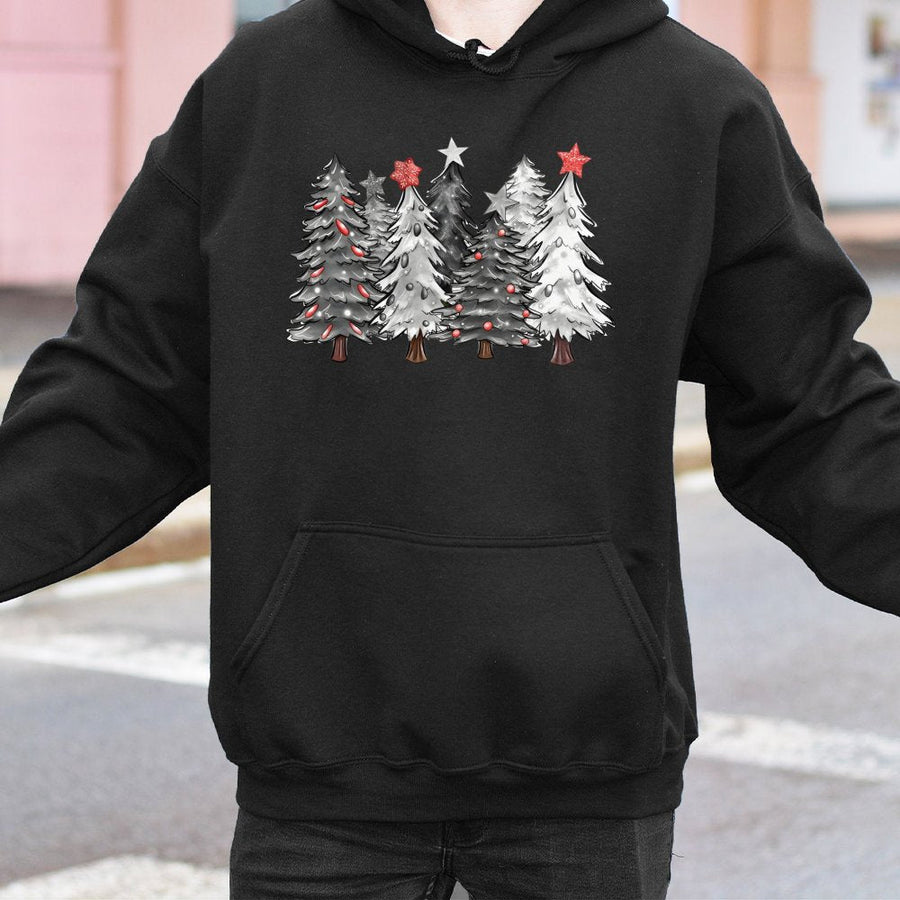 Christmas Tree Hoodie | Watercolor Festive Forest Print | Premium Cotton-Blend | Seasonal Holiday Gift For Women And Men