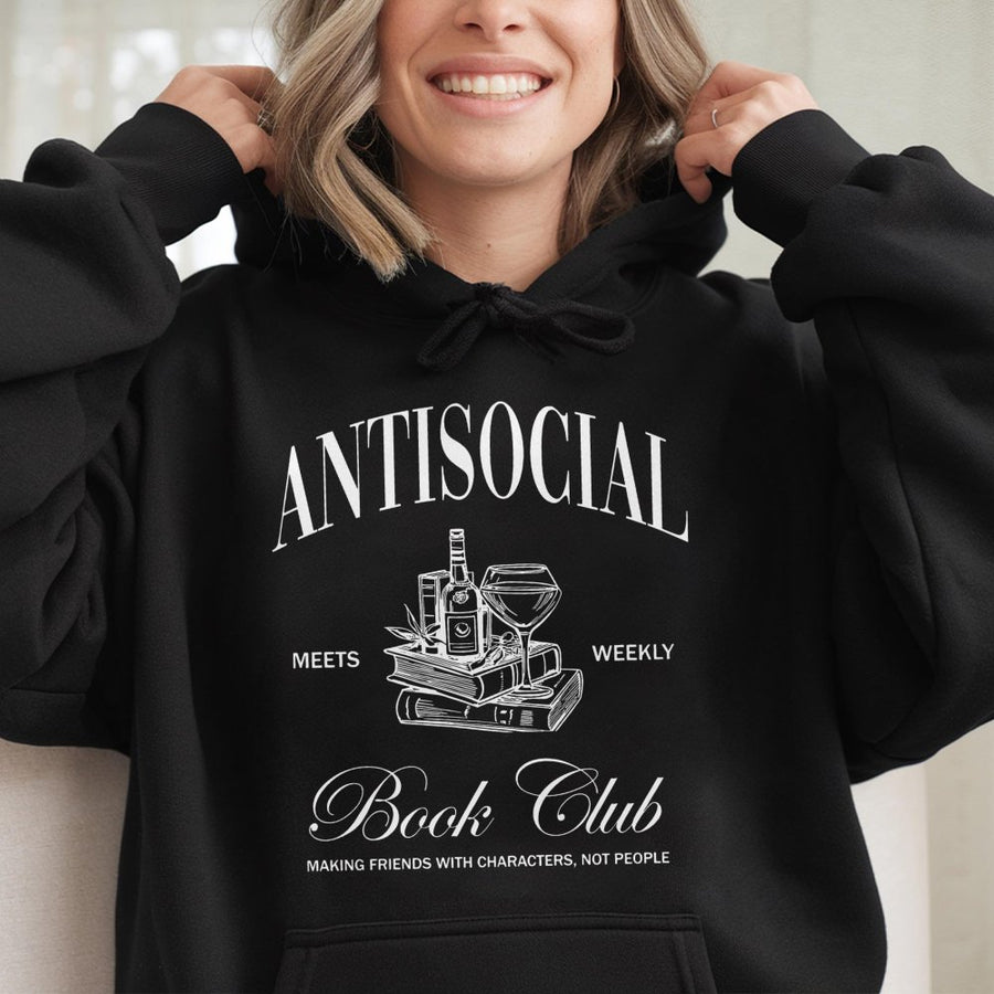 Antisocial Book Club Hoodie | Introverted Reader Graphic Sweatshirt | Cotton-Polyester Premium Comfort | Unique Gift For Book Lovers & Readers